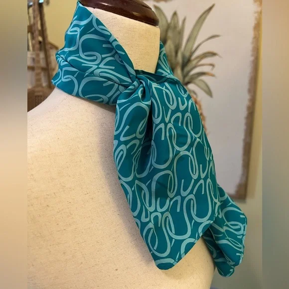 ST. JOHN Vintage Teal Silk Signature Scarf EUC - Picture 3 of 6